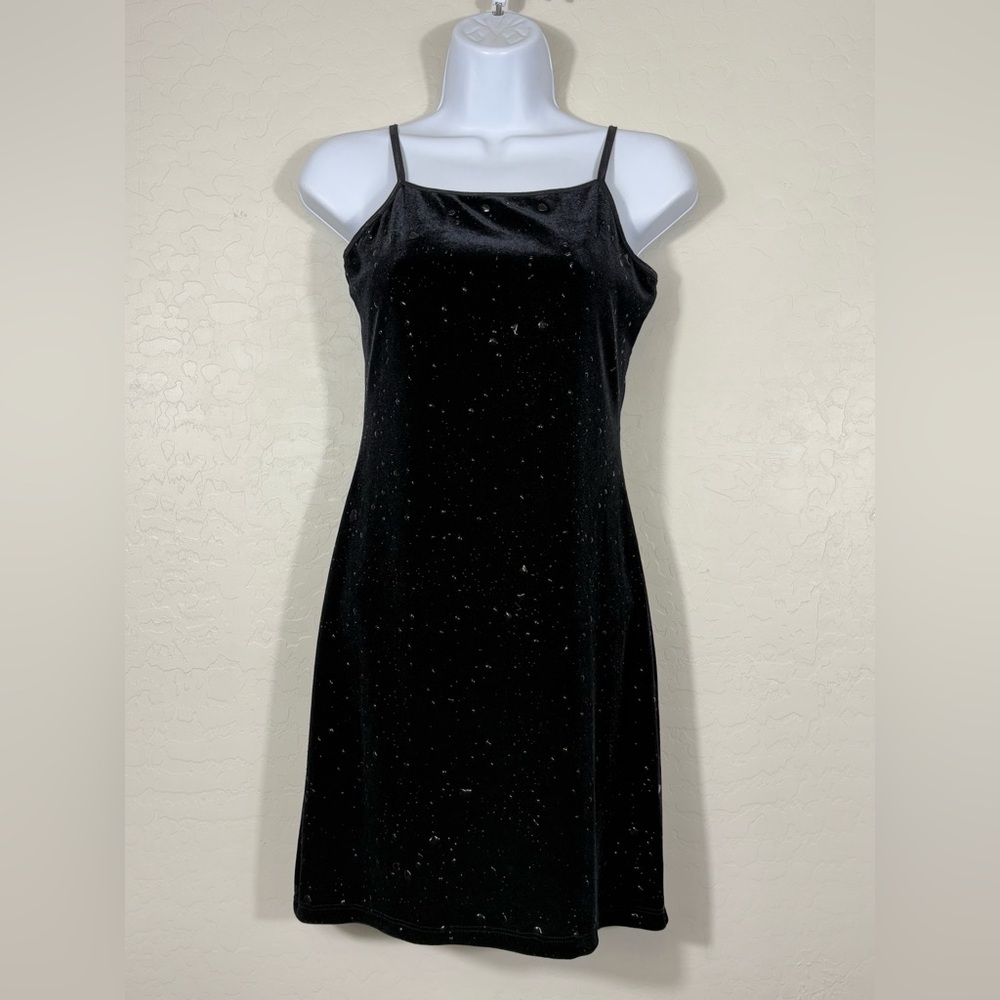 VTG 90's y2k Velvet liquid latex splattered bodycon Goth Dress Dark Fairy Prom M - Picture 2 of 14